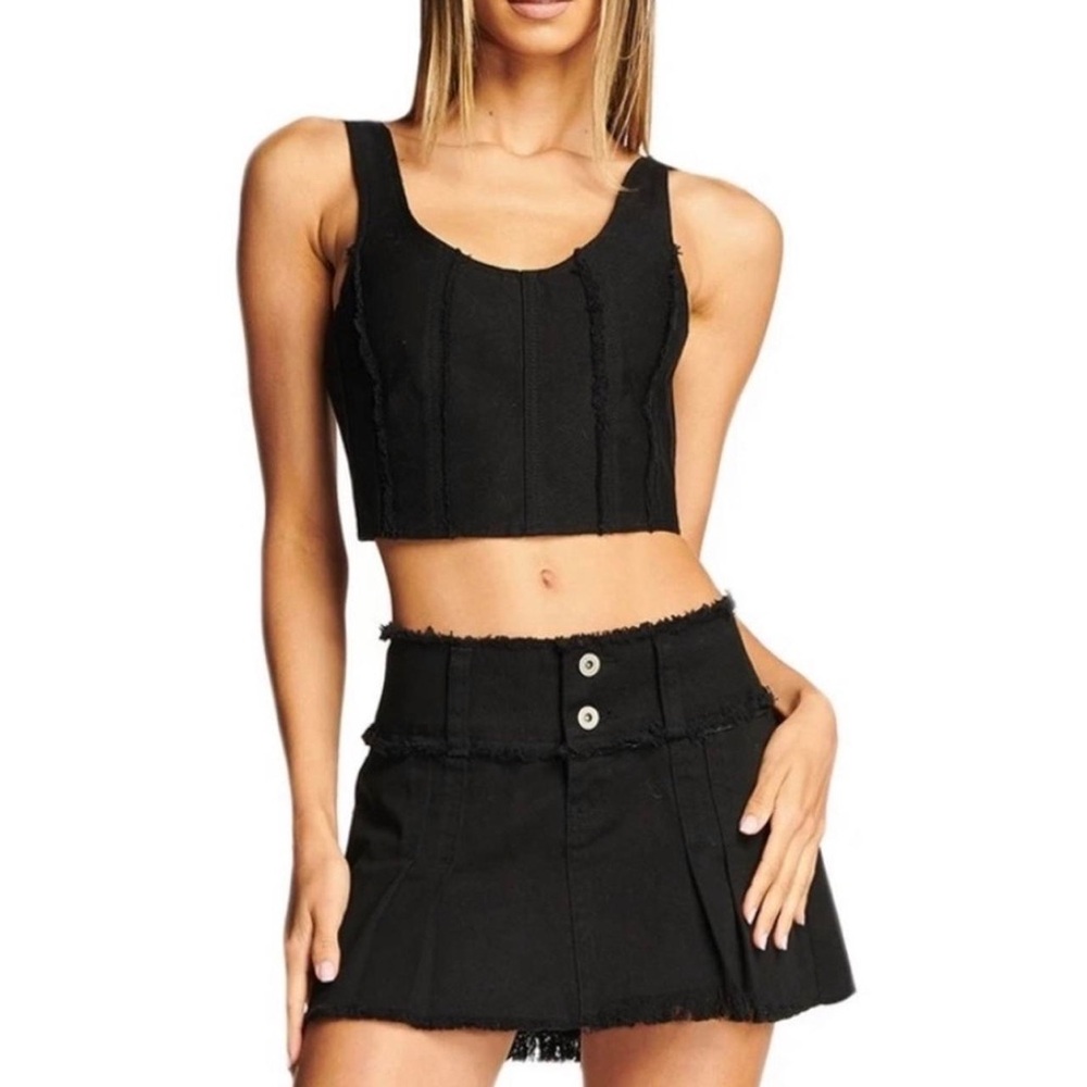 I.AM.GIA Black Denim Raw Hem Crop Corset